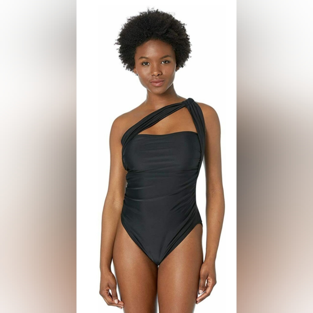 Rachel Rachel Roy Black Cutout Asymmetrical One-Piece Swimsuit Size Medi…